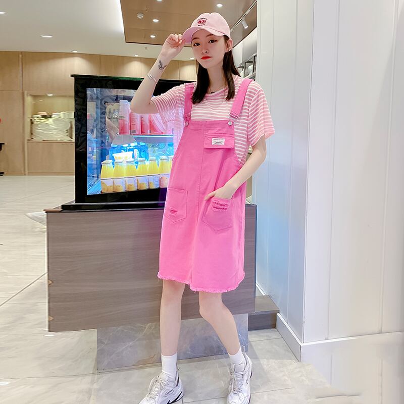 スプリングストライプTシャツ ルーズカジュアルドレス 大きめサイズ 春物 ミックスインファッション72829968187