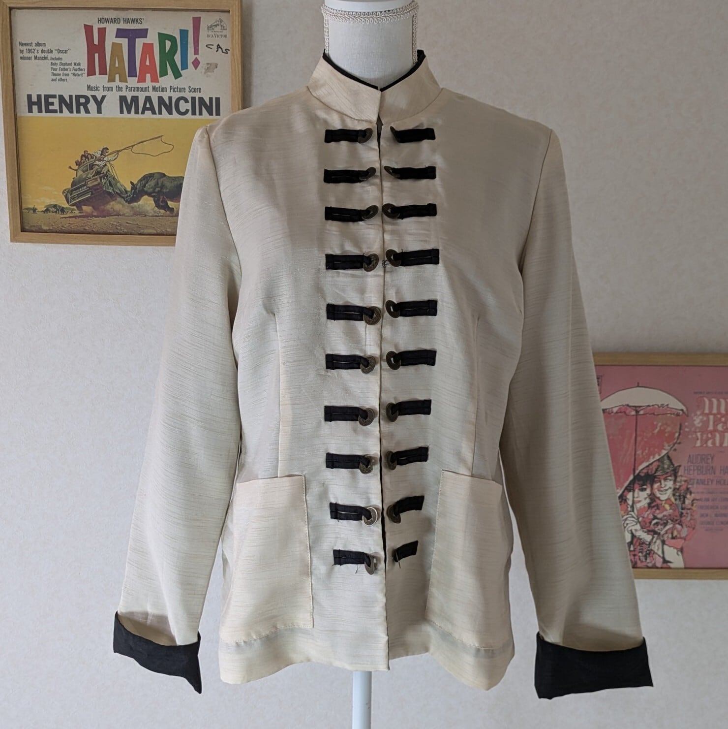 ヴィンテージコイン付】チャイナ風 ジャケット 白×黒 シャツブラウス