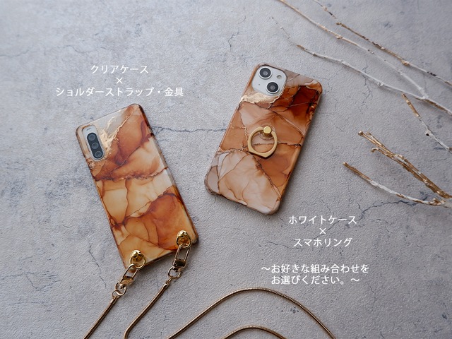Amber アルコールインクアートのスマホケース・ネックストラップ
