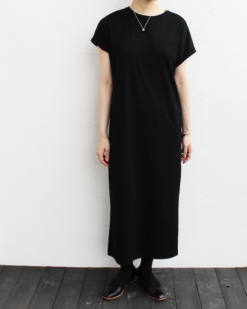 ATON/cap sleeve dress《black》