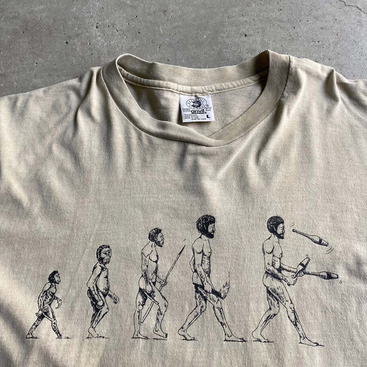 90年代 USA製 人類進化 プリントTシャツ メンズL 古着 シングル