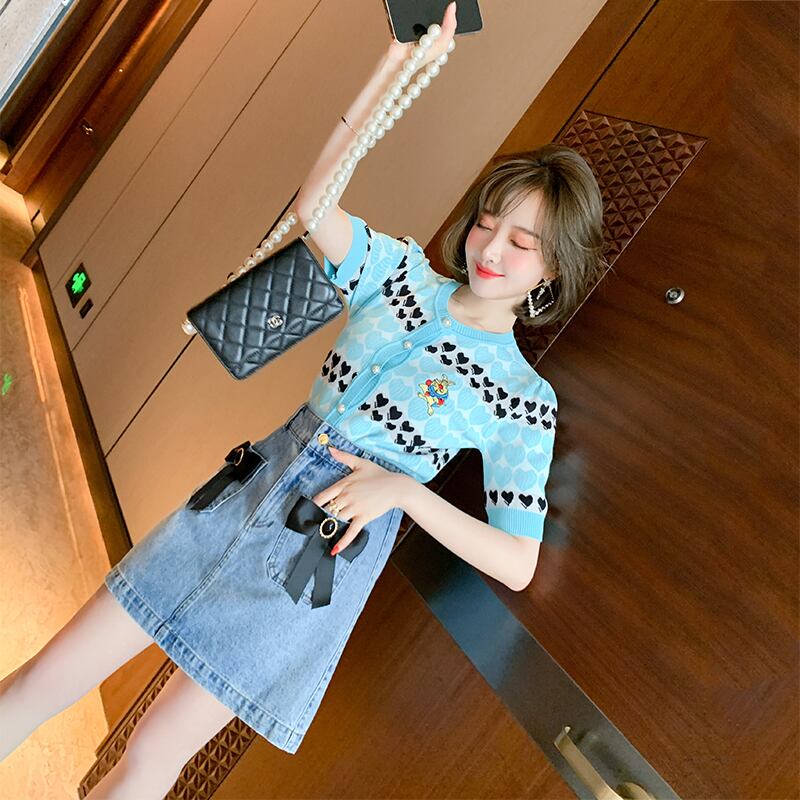 ジャカードボタンニットカーディガンスカート リボン スプリング 春物 サマー 夏物 MIUCO38643782749