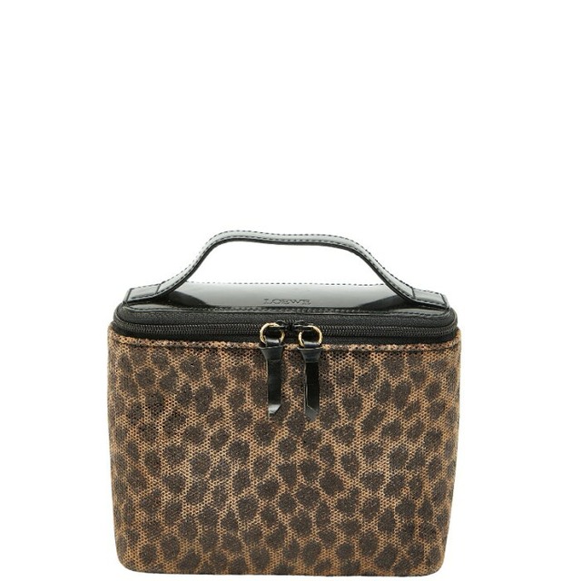 ロエベ レオパード ロゴ ポーチ バニティバッグ ブラウン ブラック PVC レザー レディース LOEWE 【中古】
