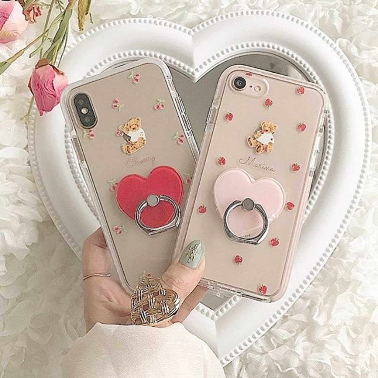 ハート型スマホリング【無地】