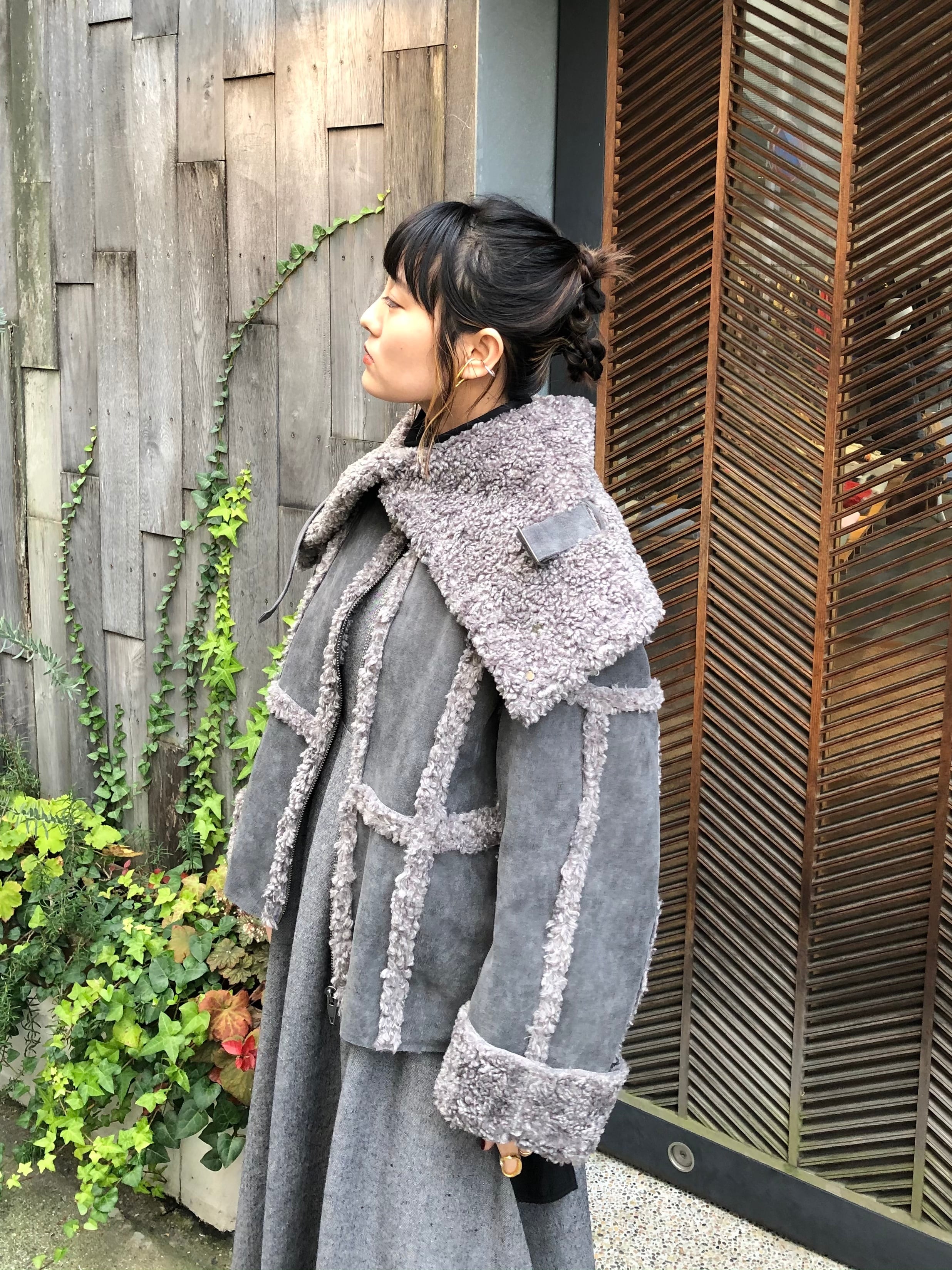 Perverze Teddy knit Coat グレー