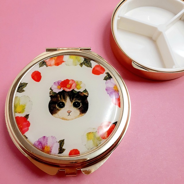 コンパクトミラー ねこ「fleurs&chats〜book〜」手鏡 猫 花 かわいい