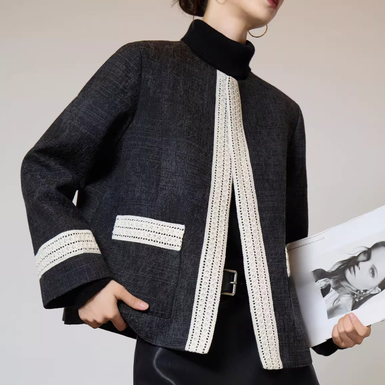 バイカラーボックスツイードジャケット 01203