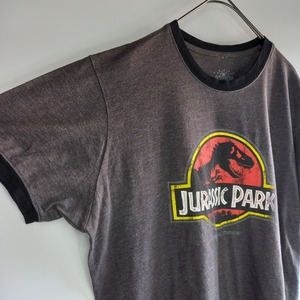 ジュラシックパーク　クルーネック　リンガーTシャツ　グレー　L