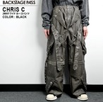 【Backstage pass】CHRIS C(クリス C)2WAY ベルト レザータッチ/デニム ワイドカーゴパンツ【セットアップ対応可】 GBS4201 パンツ ユニセックス サブカル 地雷系