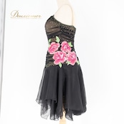 社交ダンス 衣装 ラテン ドレス ワンピース 黒 レース 花 デモ 競技 パーティ 発表会 軽い 薄い アームカバー ブラック系 ピンク系 フリル 動きやすい おしゃれ 大人可愛い 発表会用 ショートドレス 透け感 レディース