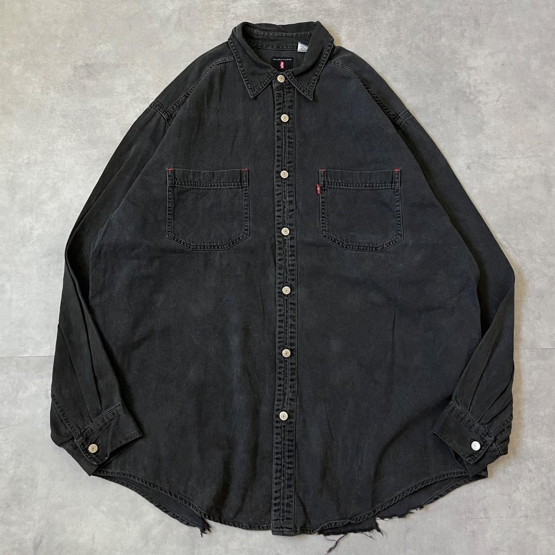 Levis リーバイス デニムシャツ 古着 無地 90s L 黒 17252