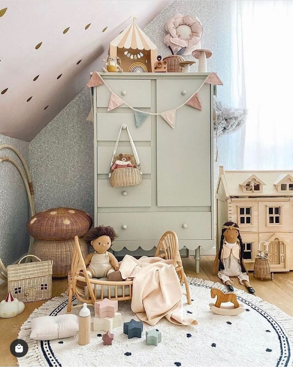 収納 バスケット キノコ型 籐 ラタン 収納ケース おしゃれ 蓋つき 籐