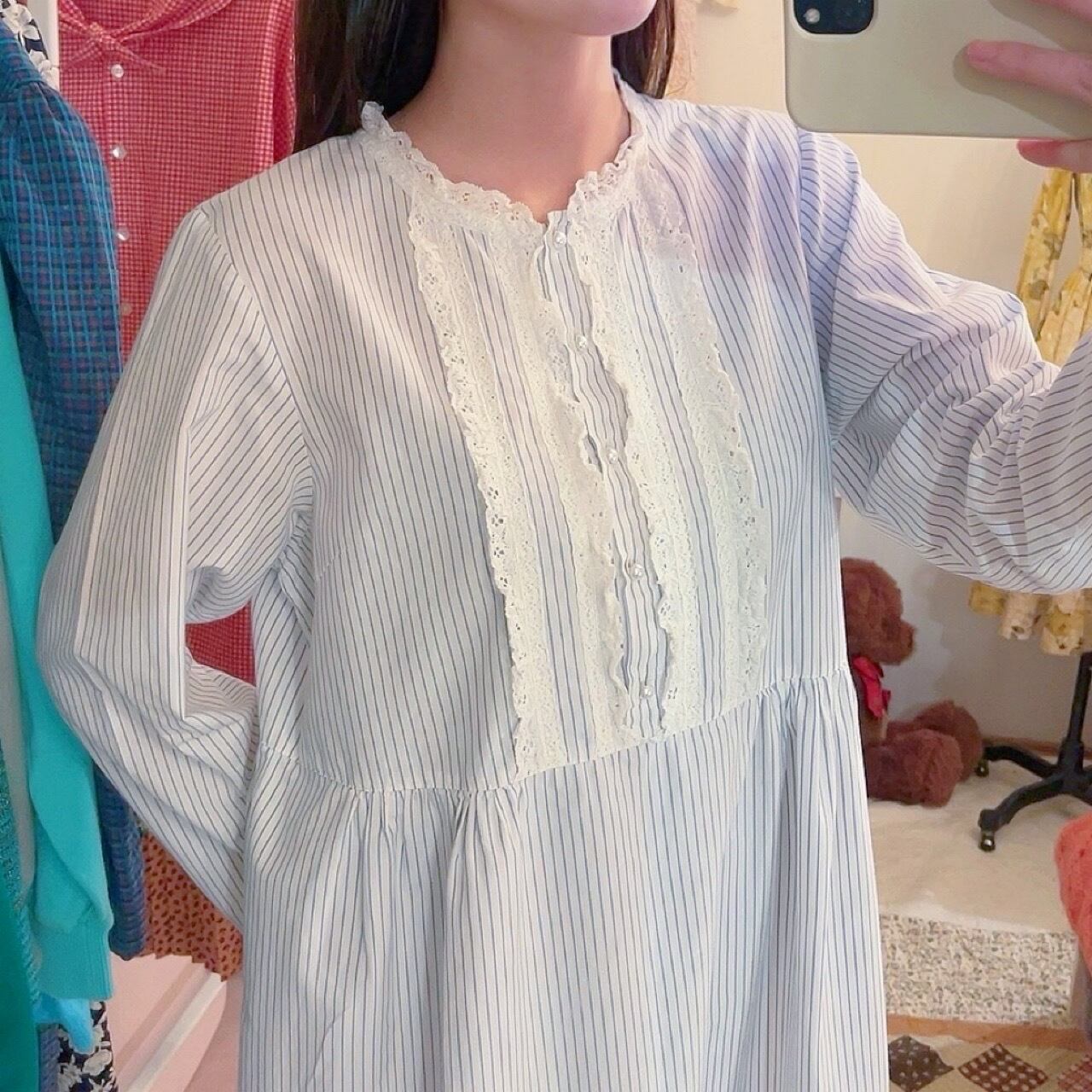 blue stride cotton lace one-piece