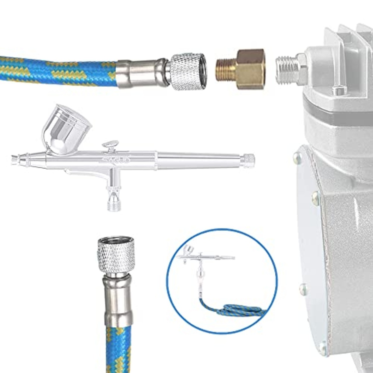 DFsucces エアブラシホース 1.8M ナイロン編組 ジョイント付き 標準 1/8インチ 1/4インチサイズのフィッティング付き 接続用ホース エアブラシ エアコンプレッサー接続用 （ブルー*1.8m）