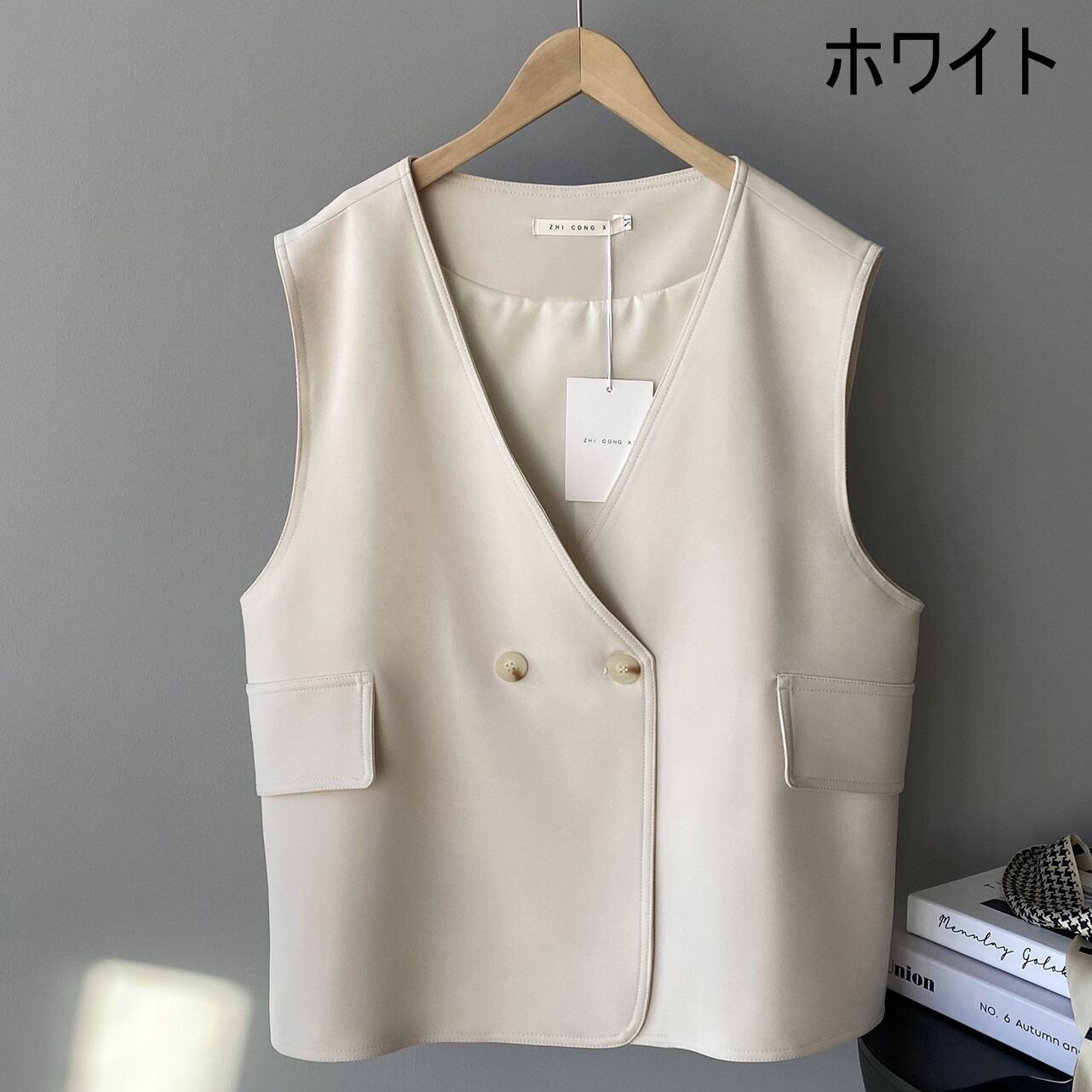 アウター レディース ジレ ベスト ノースリーブ 無地 春 秋 かわいい