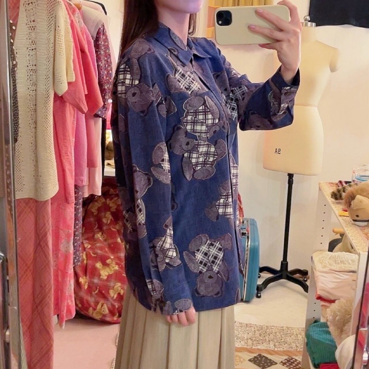 check vest bear navy blouse