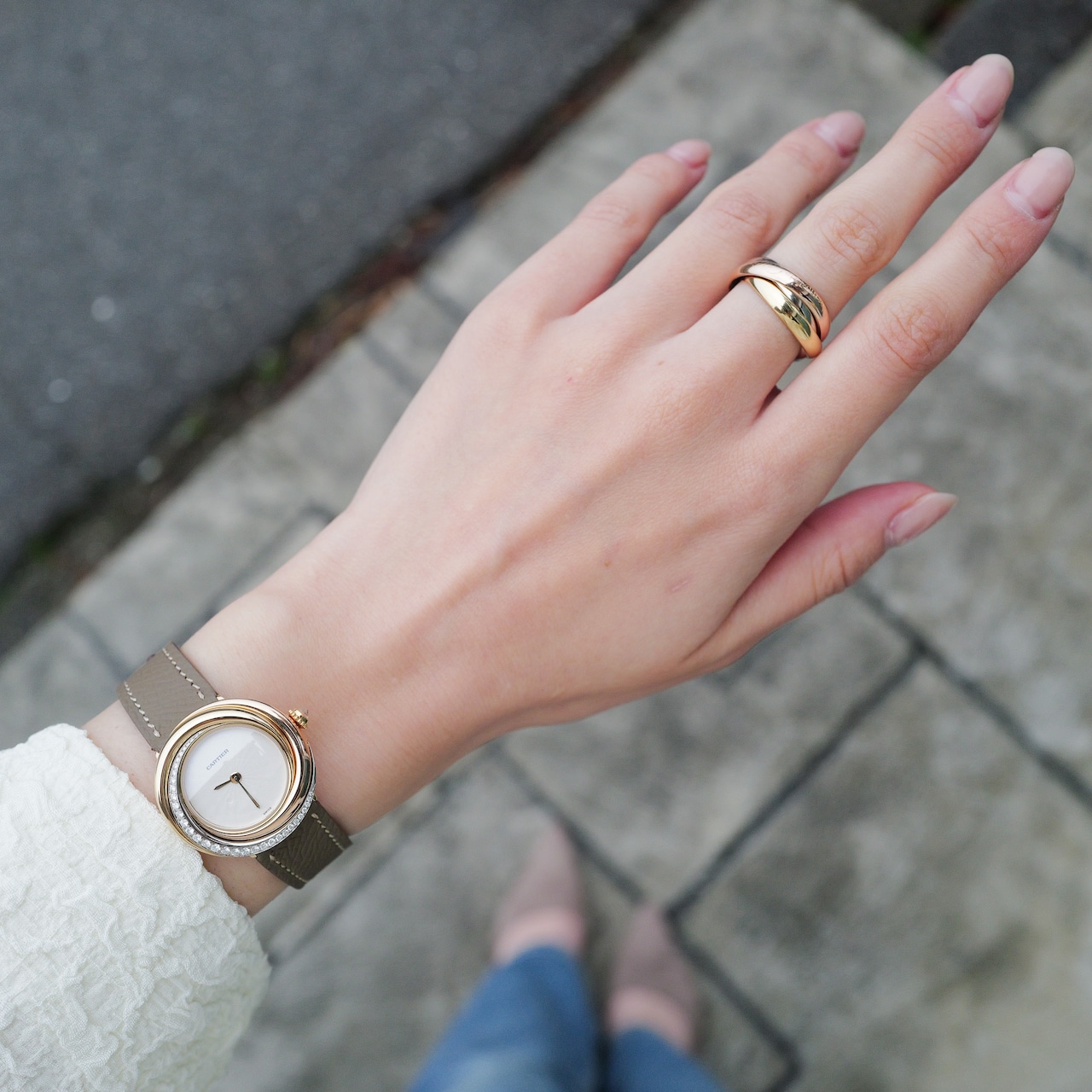 カルティエ ラウンドトリニティ 金無垢 ベゼルダイヤモンド