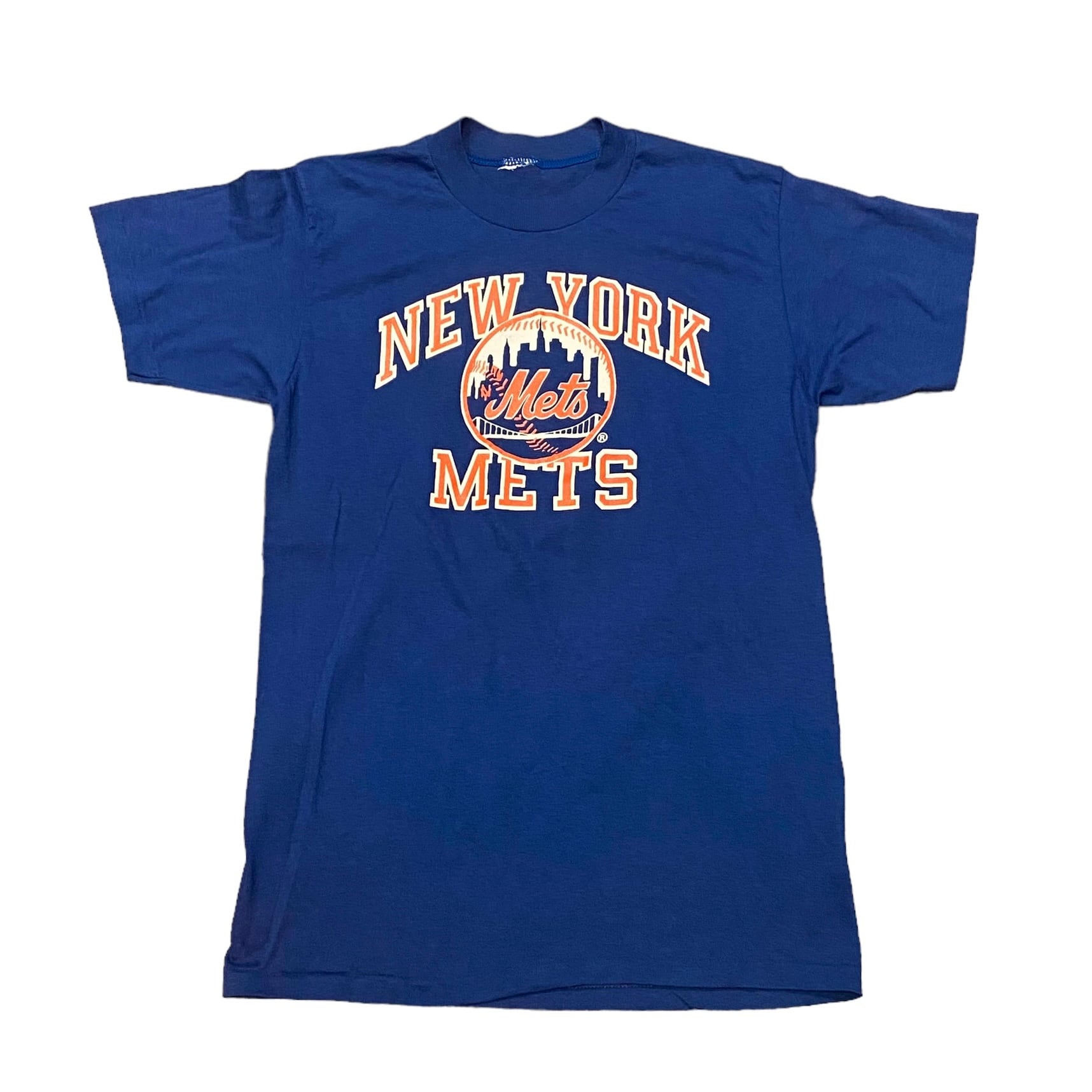 ★80~00s MLB USA Mets メッツ 袖ロゴ 白リンガーTシャツ