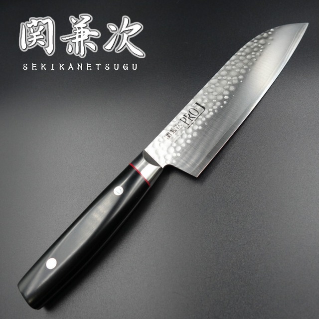 彩雲 関兼次 三徳包丁 170mm VG10 ダマスカス ブラックマイカルタ
