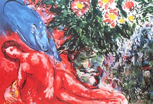 マルク・シャガール作品「憂い」作品証明書・展示用フック・限定500部エディション付複製画リトグラ