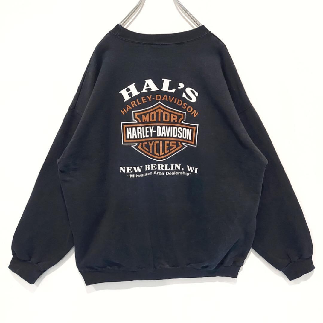 ハーレーダビッドソン スウェット プリント バイク L 黒 オレンジ 