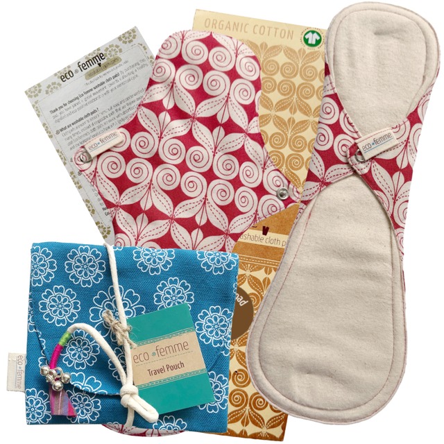 夜用 防水あり 布ナプキン 2枚＋トラベルポーチ 肌面無漂白 オーガニック フェアトレード Eco Femme
