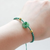 翡翠と紐の色合いが絶妙！ heki紐ブレスレット グリーン A貨翡翠 jd_br1082