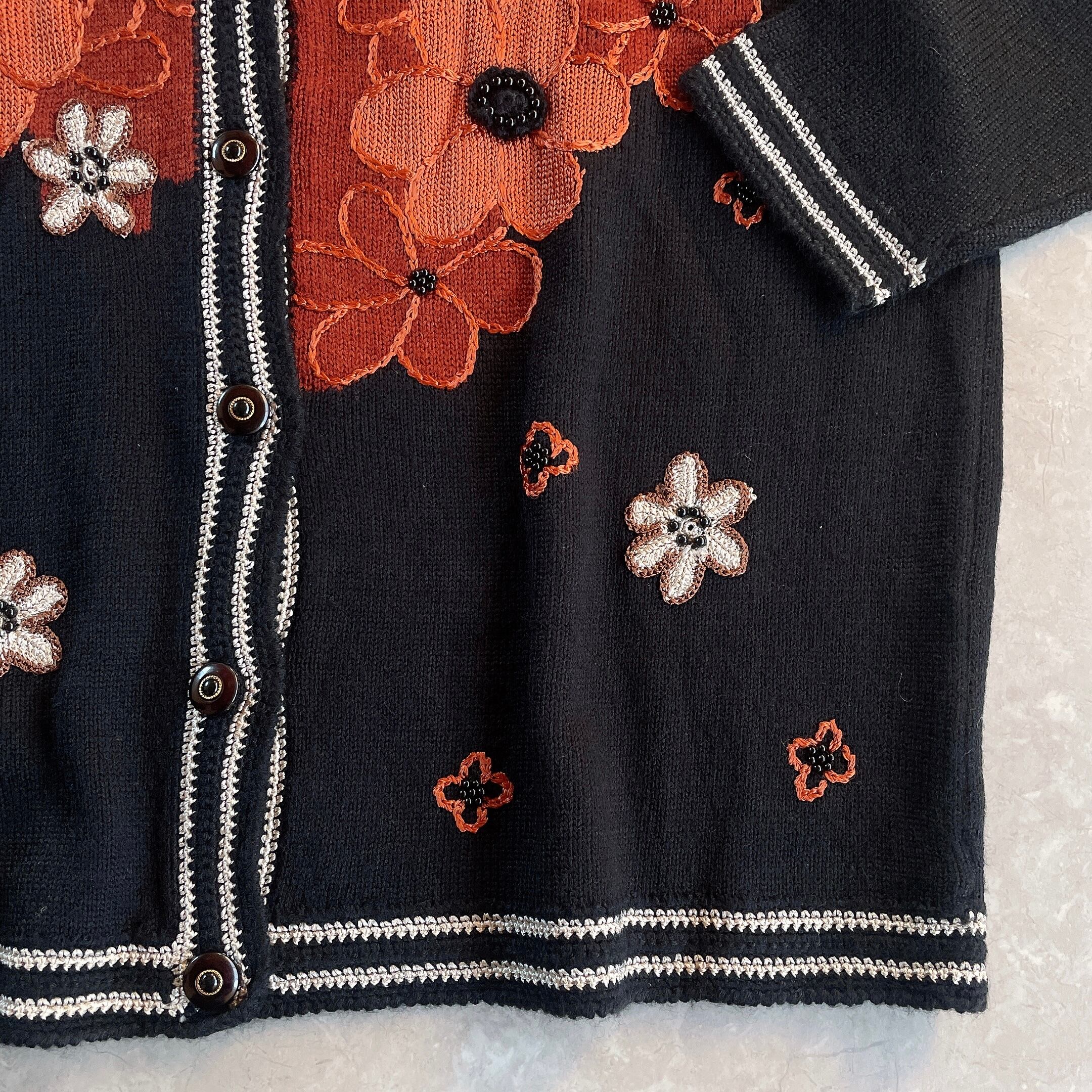 used レトロ 花 刺繍 ニットカーディガン古着 ヴィンテージ vintage ...