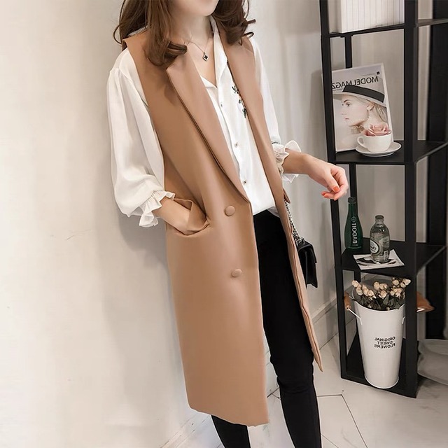 Earth color tailored long gilet