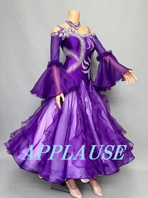 【新着】社交ダンス ドレス　スタンダード　モダンドレス　バイオレット　M　ST-24-21　デモ・競技用ドレス　発表会衣装　パーティドレス　ワンピース　舞台衣装
