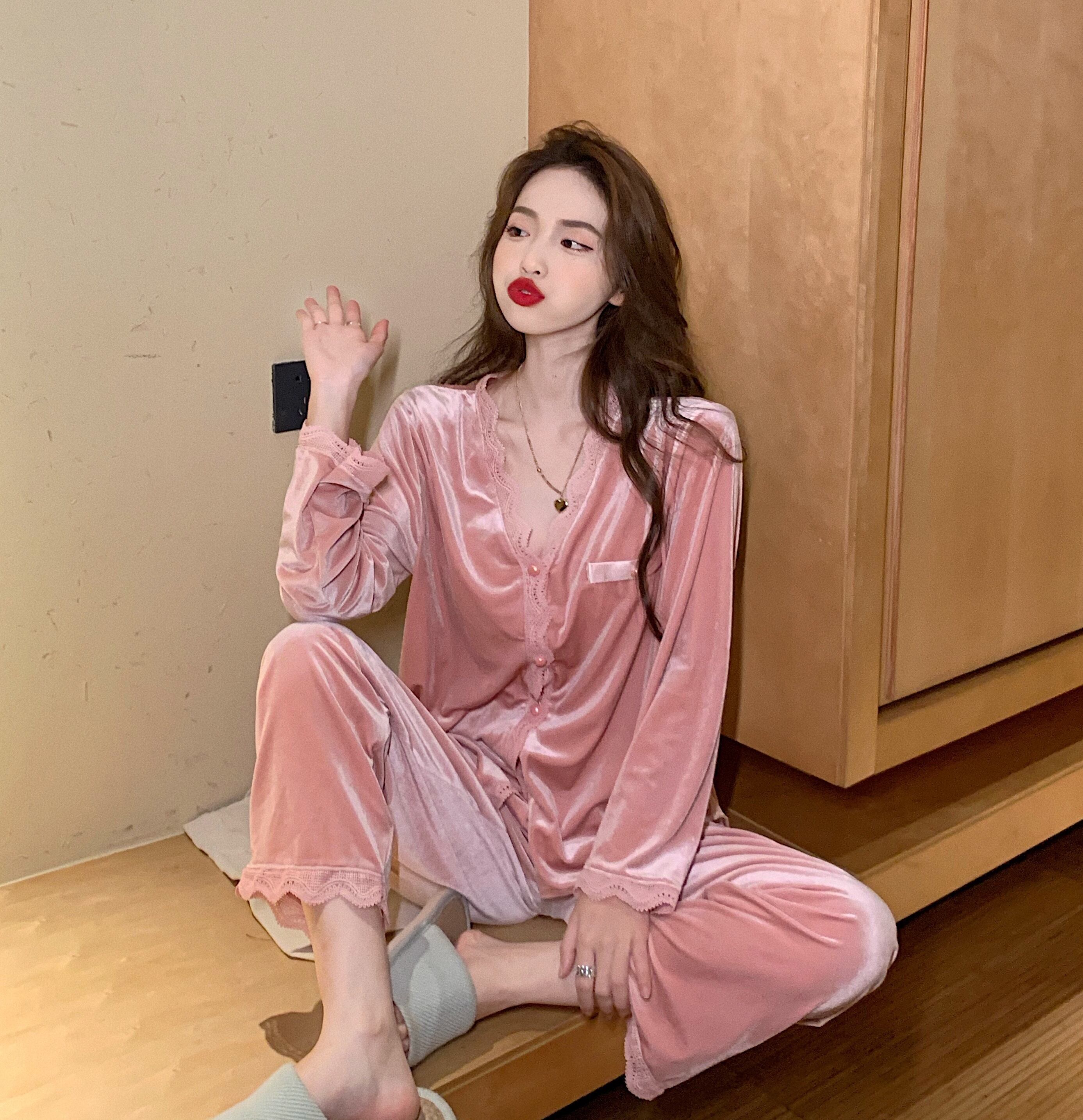 ルーズソリッド カラーオータムウィンターゴールドベルベットカジュアルレース 秋物 冬物 ソリッドカラー ドラファッションホール7816921607