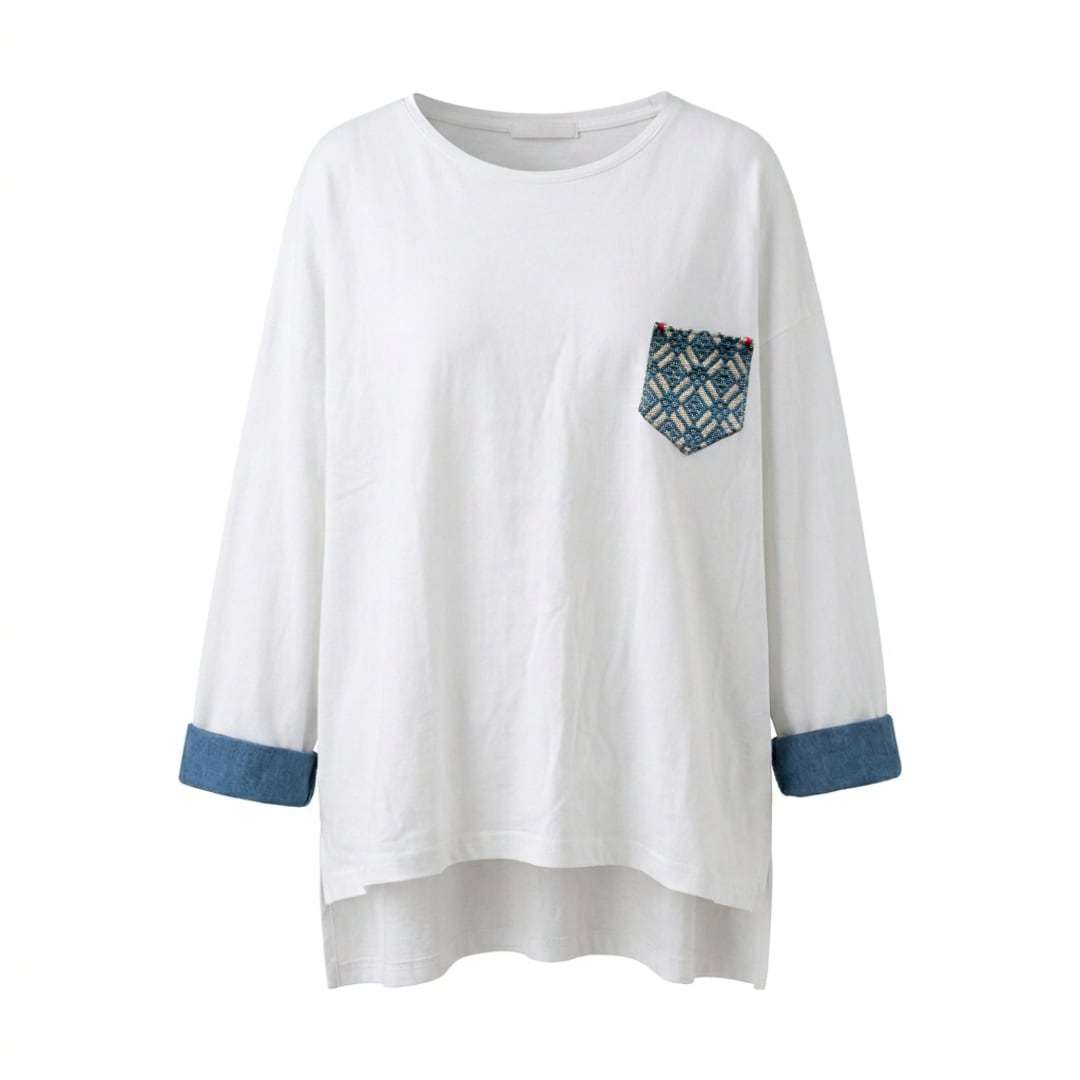 【送料無料】こぎん刺し ロールアップTシャツ 作:角舘徳子