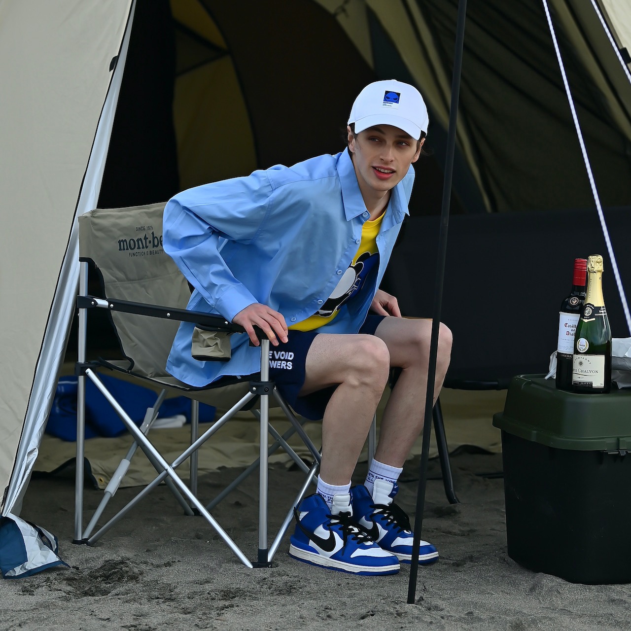 SALE【HIPANDA ハイパンダ】男女兼用 オーバーサイズ 長袖シャツ UNISEX  BIG SILHOUETTE LONG SLEEVED SHIRT / BLUE