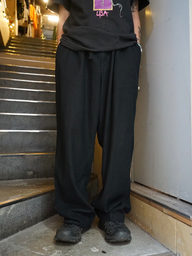 ［W80 L112］Island Passport Black Linen Blend Drawstring Wide Leg Easy Pants