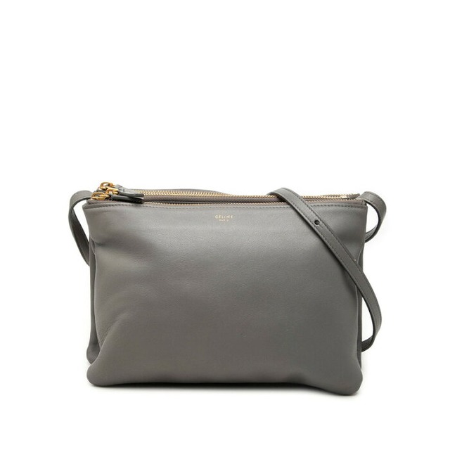 セリーヌ トリオ 斜め掛け ショルダーバッグ グレー レザー レディース CELINE 【中古】