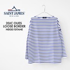 SAINT JAMES [20JC OUES LOOSE BORDER - NEIGE/GITANE] [20jclb-ne-git] セントジェームス 正規販売店・カットソー・バスクシャツ・コットン・長袖Tシャツ・ポートネック・ウエッソンルーズ ボーダー・白×コバルトブルー [2026SS]