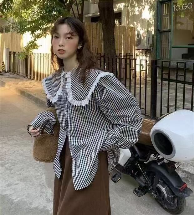 ビッグカラーギンガムチェックブラウス　AJ1079−7010