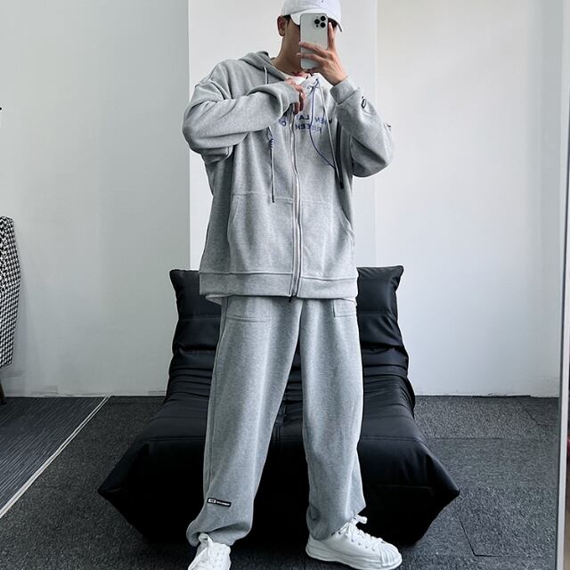 大きいサイズ】シックでおしゃれ 上下セット☆パーカーメンズ(グレー
