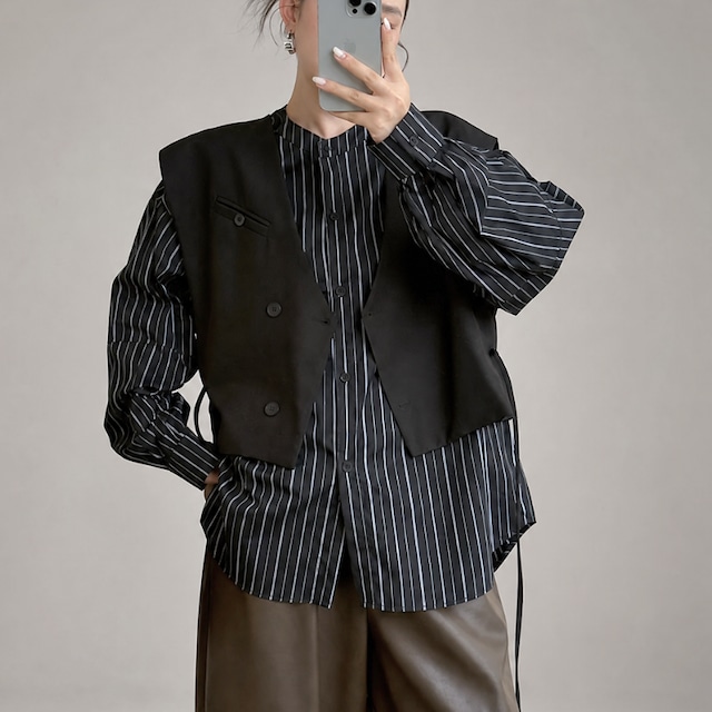 Sheer highneck layered vest set C1568