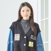 【SALE 31%OFF 4/10 10:00まで】TRUBE デニム袖リブニットドッキング ワッペンカーディガン 【M~L】ブラック