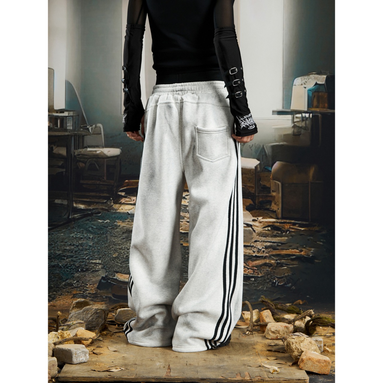 ストリート  裏起毛1986フェイクレイヤード スウェットパンツ P371