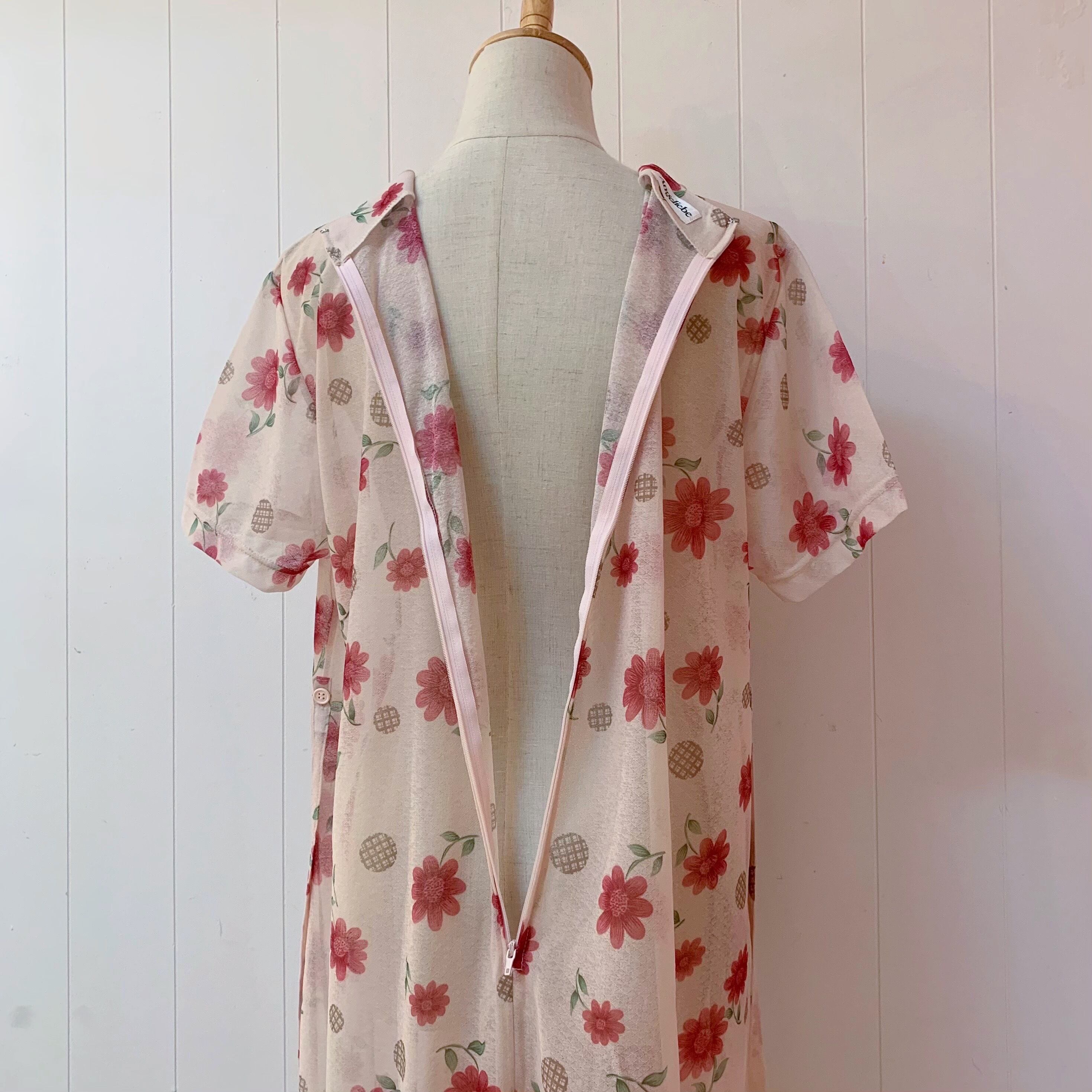 flower and check dot sheer one-piece