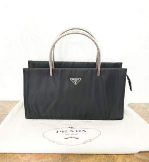 .PRADA METAL HANDLE LOGO NYLON HAND BAG/プラダメタルハンドルロゴナイロンハンドバッグ　2000000069234