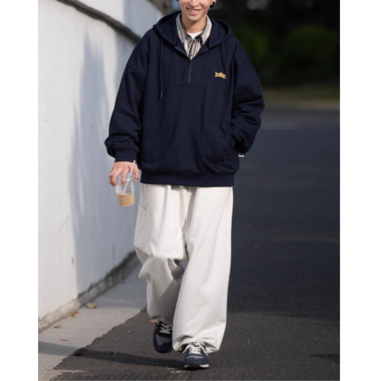 Waist elastic drawstring wide sweatpants 0159 - 7