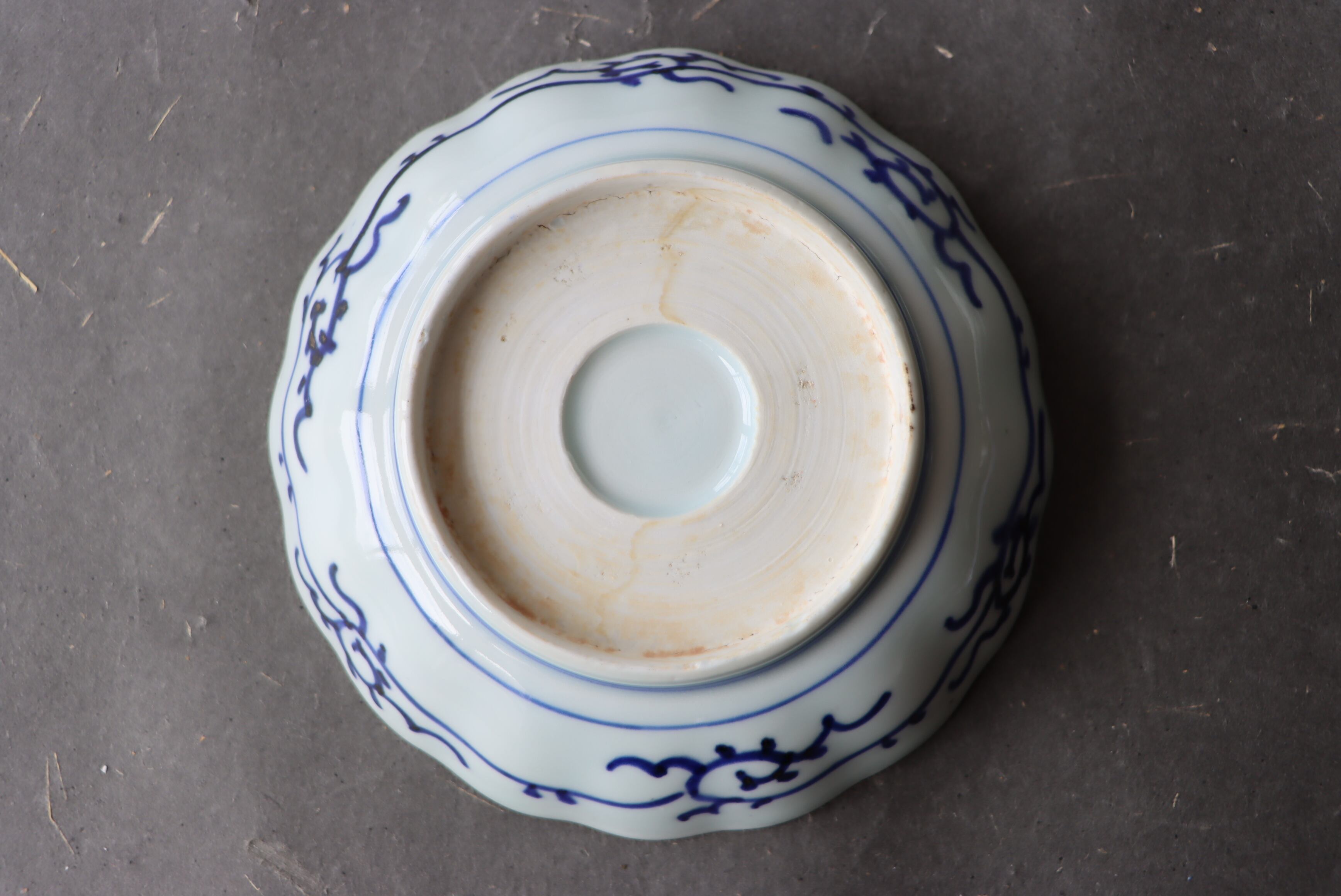 伊万里焼 染付 線描 花文 膾皿/Imari 