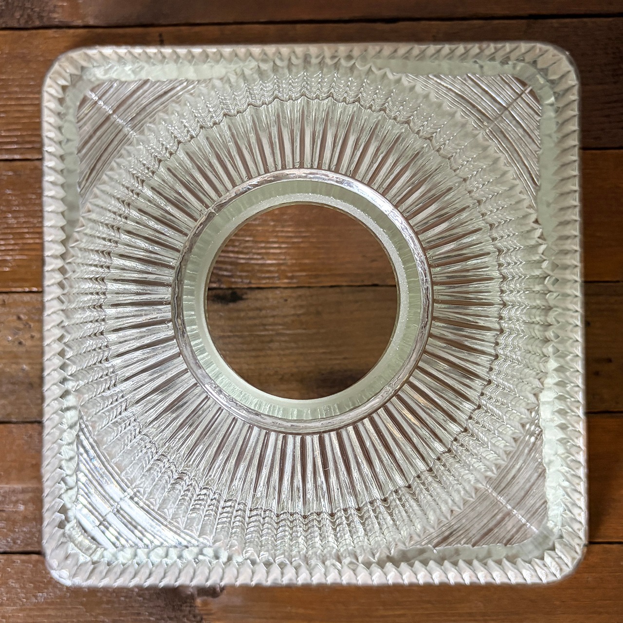 Vintage Holophane Prismatic Glass Square Dome Shade 10-5/8 inch #1 ホロフェーン プリズマティック スクエアドーム グラスシェード #1 刻印有 中古
