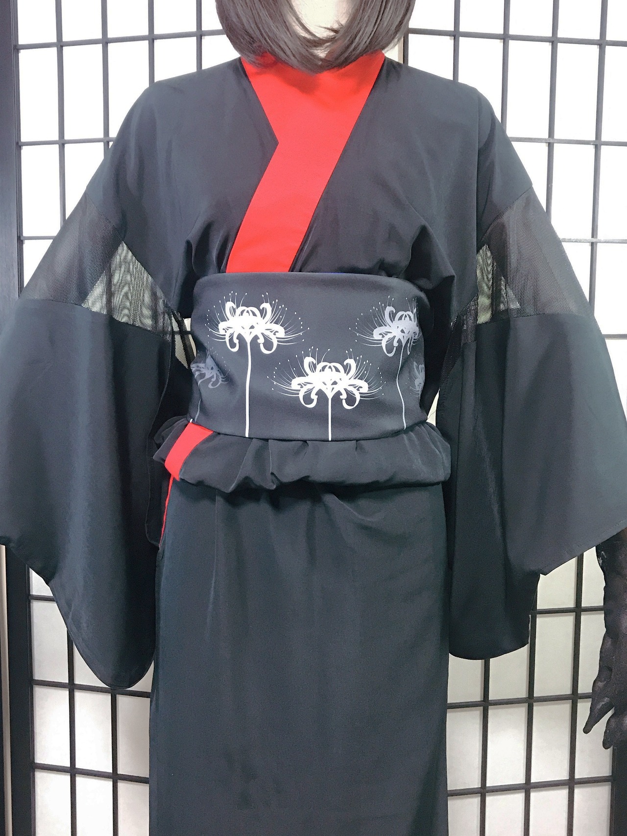 [komagire×Spider Lilyコラボ]彼岸花半幅帯（モノクロ）