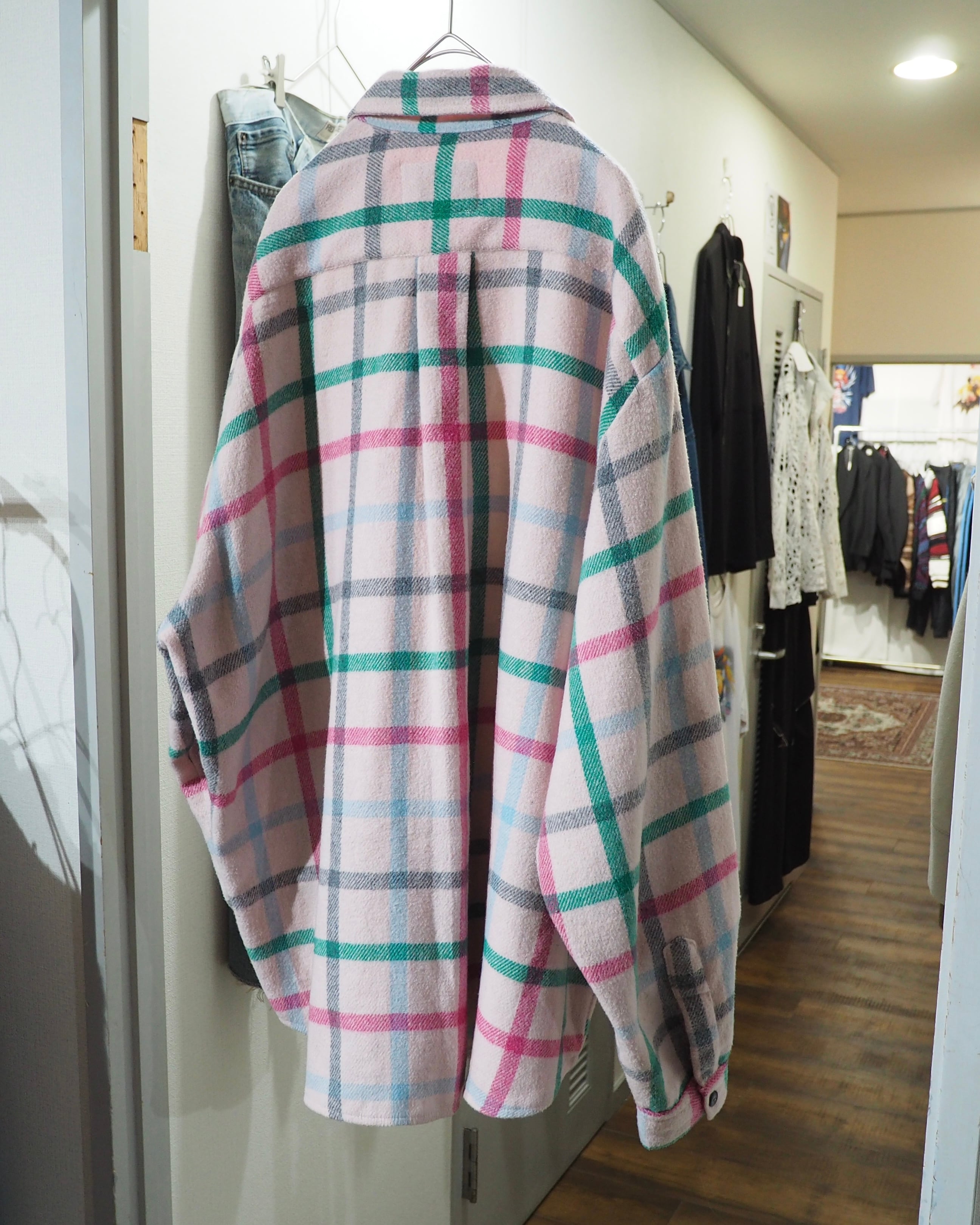1980s " Green Mountain " Pale Pink Check Pattern Vintage Loose Flannel Shirt