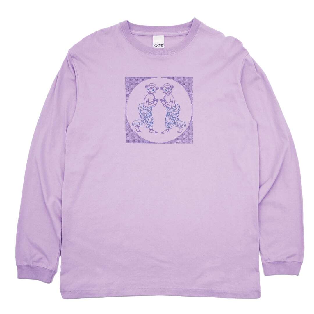 善財童子 仏像 ロングスリーブ Tシャツ (刺繍) 5.6oz ブラック