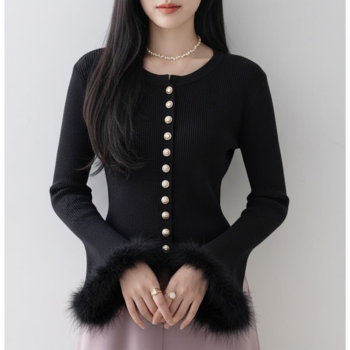 Faux Fur Sleeve Knit Cardigan ch0148